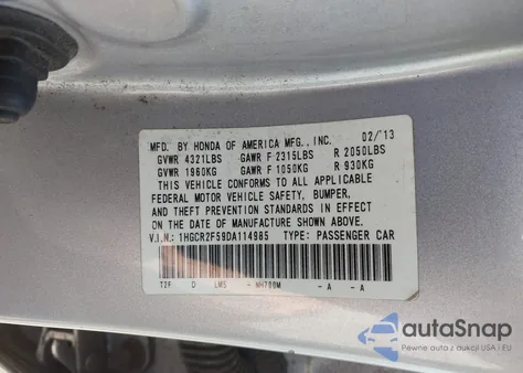 2013 Honda Accord Sport из США, поврежденный, VIN 1HGCR2F59DA114985